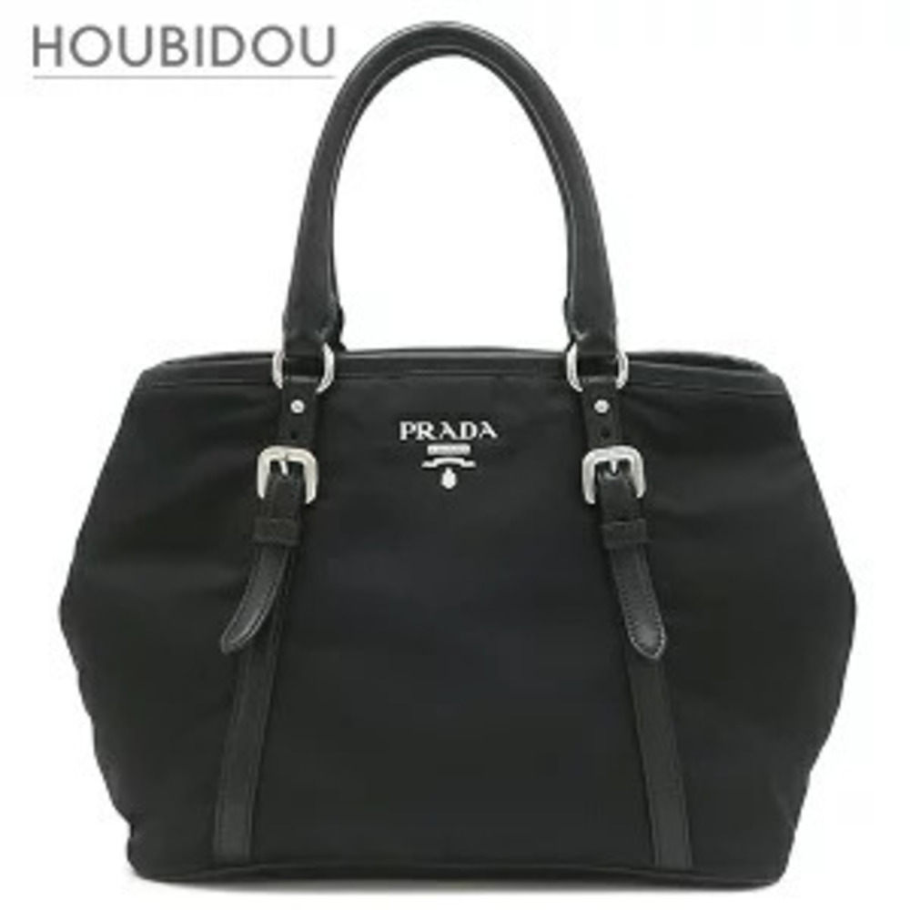 Prada bag metal tote leather NERO black shoulder strap